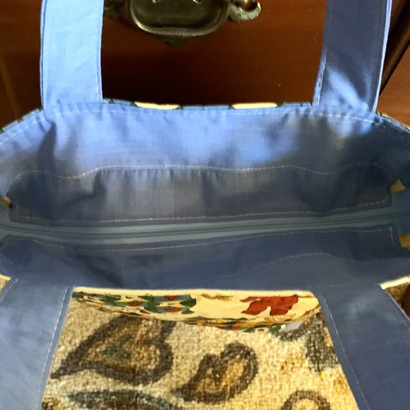Handmade Denim and Lavender Floral Patchwork Quilted Tote Bag with Zip Closure - Picture 6 of 9